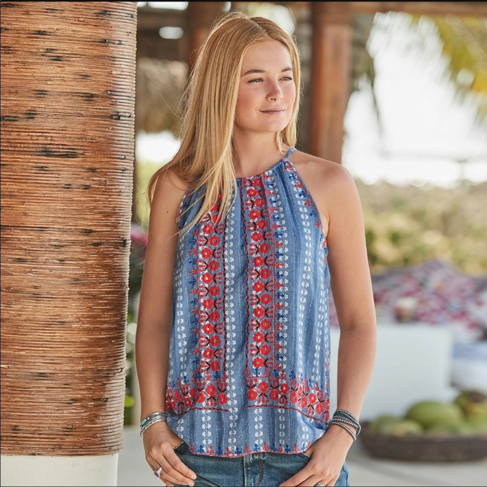 Sundance Blue and Red Patterned Tank Top
